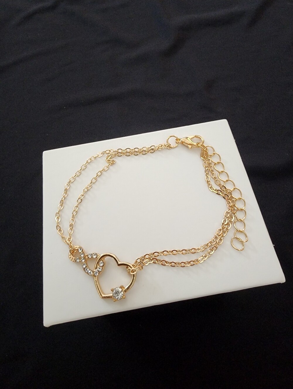Gold Heart and Crystal Accent Double Chain Bracelet